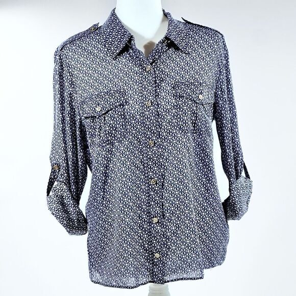 Tory Burch lightweight sheer pattern button down blouse M - Picture 1 of 13